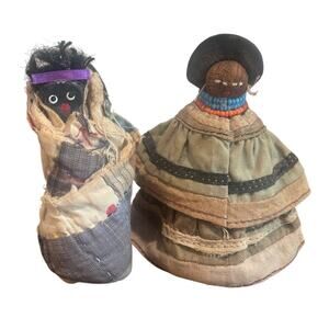 Vintage Seminole Indian Dolls Palmetto Fibers Traditional Native Patchwork 4"